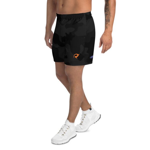 Black Camo Athletic Long Shorts with Vortex Orange Logo - Image 2